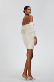 Women Evening Dress Lantern Sleeve Dress off-the-Shoulder Puff Sleeves Formal Dress Bandage One-Piece Dress Dress
