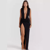 Women Dresses Sexy Pleated Long Dress (Bla0420)