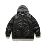 Unisex Winter Cotton Coat down Jacket Retro Loose PU Leather down Jacket