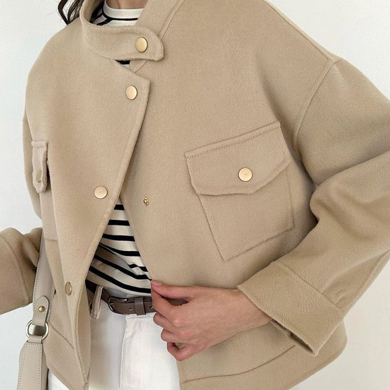 Women Trench Coat Autumn and Winter Woolen Coat Stand Collar Baggy Coat