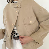 Women Trench Coat Autumn and Winter Woolen Coat Stand Collar Baggy Coat