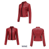 Red Leather Jacket Women's Rivet Leather Coat Spring and Autumn Jacket