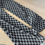 Women Sweatpants Vintage Chessboard Plaid Pants Autumn Knit Casual Sweatpants Bell-Bottom Pants