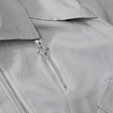 Women Jacket Autumn Zipper Casual Solid Color Polo Collar Pilot Jacket