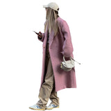 Women Trench Coat Fall/Winter Woolen Thick Pink Lapel Coat