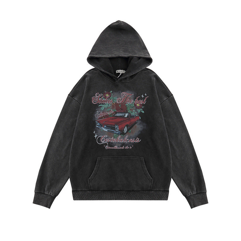 Men Hoodie Vintage Distressed Racing Printed Hoodie