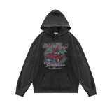 Men Hoodie Vintage Distressed Racing Printed Hoodie