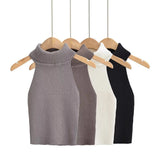 Women Sweater Knitwear Retro Turtleneck Knitted Vest Autumn Top