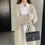 Women Cardigan Sweater Autumn and Winter Loose Pocket Texture Interwoven Long Cardigan Jacket Kc81
