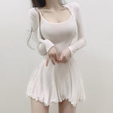 Women Dresses Cardigan Button Outer Coat Suit Two-Piece Set Long Sleeve Short Dress Dress