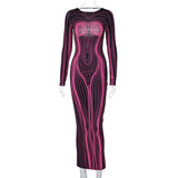 Women Dresses Winter Backless Slim Fit round-Neck Long-Sleeved Dress