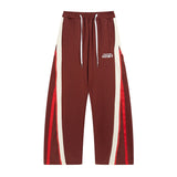 Men Sweatpants Casual Straight-Leg Sweatpants Zipper Color Contrast Patchwork Wide Leg Pants Sports Pants