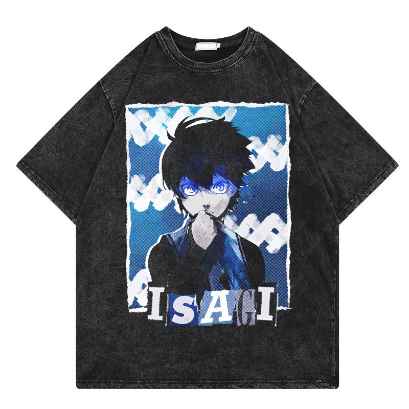 Washed retro t-shirt cartoon print graphic casual cotton summer short sleeves