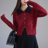 Women Knitted Cardigan Autumn and Winter Puff Sleeve Knitted Cardigan Single-Breasted Lapel Sweater Coat