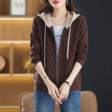 Women Knitwear Fall Winter Hooded Zip Sweater Loose Knitted Cardigan