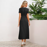 Women Date Dress Spring and Summer Sexy V-neck Pleated Dress