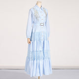 Women Dresses Spring Lapel Embroidery Lace Hollow Dress (Qymy0409)