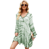 Women Dress Long Sleeve Tie-Dye Dress Mini Dress
