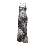 Women Dresses Summer Slim Strap Dress Sexy Leopard Print Backless Dress