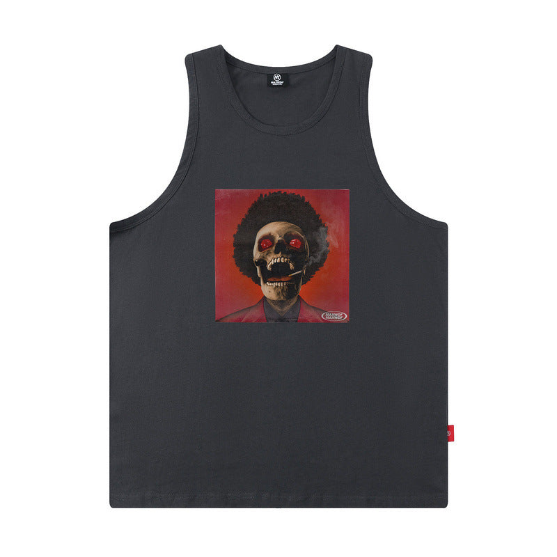 Men Vest Hip Hop Rock Skull Print Sports Sleeveless T-shirt Men's Oversize Basketball Vest