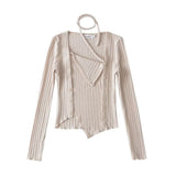 Women Sweater Knitwear Autumn Lace-up Irregular Bottoming Shirt Long Sleeve T-shirt