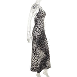 Women Dresses Summer Slim Strap Dress Sexy Leopard Print Backless Dress