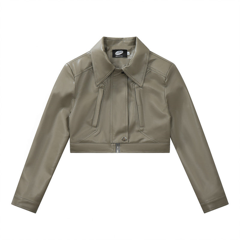 Women Jacket Motorcycle Short PU Leather Coat Lapel Leather Jacket