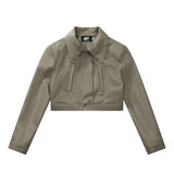 Women Jacket Motorcycle Short PU Leather Coat Lapel Leather Jacket
