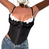 Women Party Tops Sexy Mesh Lace Top with Narrow Straps