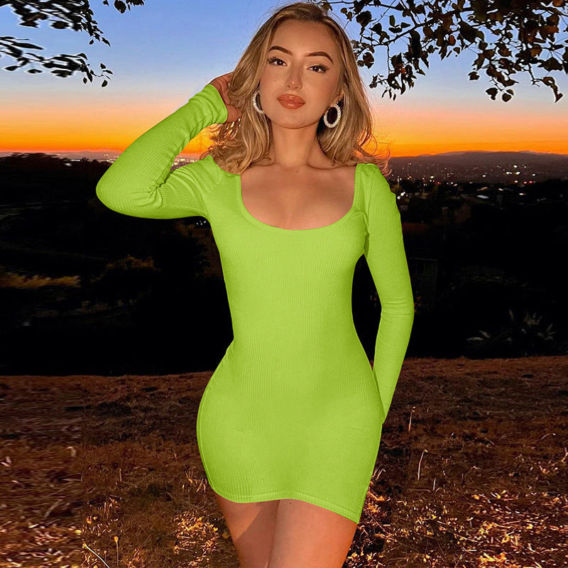 Women Dresses Spring Sexy Backless Slim Fit Long Sleeve Narrow Dress