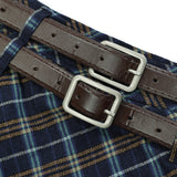 Women Skirt Plaid Double Belt A- line Skirt Skirt