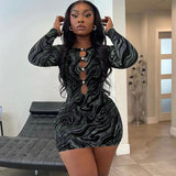 Women Dresses Winter Sexy Hollow Long-Sleeved Slim Fit Hip Skirt
