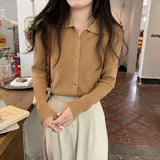 Women Knitted Cardigan Spring and Autumn Polo Collar Sweaters Cardigan