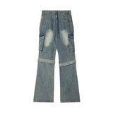 Men Jeans Washed Vintage Bandage Loose Casual Trousers