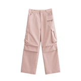 Women Sweatpants Multi-Pocket Cargo Pants Fall Loose-Fitting Wide-Leg Trousers