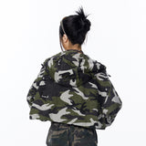 Women Jacket Camouflage Short Hood Zipper Cardigan Outerwear