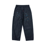 Men Jeans Vintage Primary Color Splash-Ink Wide-Leg Workwear Jeans