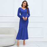 Women Date Dress V-neck Fishtail Skirt Elegant High Waist Evening Long Dress
