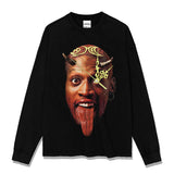 Dennis Rodman Graphic Tee Printed Short Sleeve T-Shirt Cotton Washed Loose Crew Neck Hooded Sweater