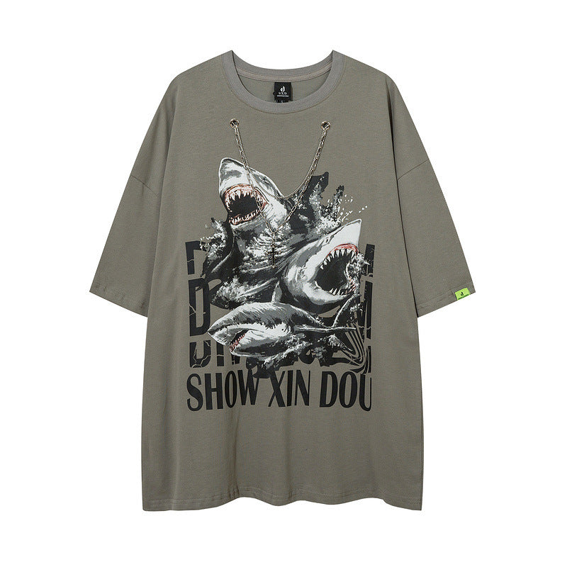 Men T Shirt Vintage Oversize round Neck Short Sleeve T-shirt