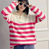 Women Knitwear Autumn and Winter Striped Lapel Knitwear Loose Sweater