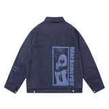 Men Jacket Coat Retro Figure Printed Jacket Coat Loose Lapels Denim Jacket