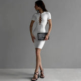 Women Dresses Summer Hollow Slim Solid Color Short Sleeve Dress