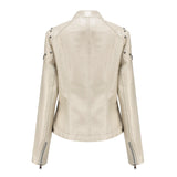 Red Leather Jacket Rivet Leather Clothing with Stand Collar Spring and Autumn Coat Women's Rivet Leather Clothing
