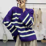 Women Knitwear Autumn and Winter Striped round Neck Sweater Loose Sweater