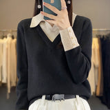 Women Knitted Pullover Sweater Women's Long Sleeve Polo Collar Sweater