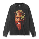 Dennis Rodman Graphic Tee Printed Short Sleeve T-Shirt Cotton Washed Loose Crew Neck Hooded Sweater