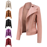 Red Leather Jacket Beaded Leather Women's Long Sleeve Lapel Motorcycle Clothing