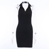 Women Dresses Summer V-neck Sleeveless Backless Slim Fit Sexy Hip Skirt (Bla0420)