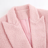 Women Trench Coat Woolen Thick Pink Lapel Coat Coat